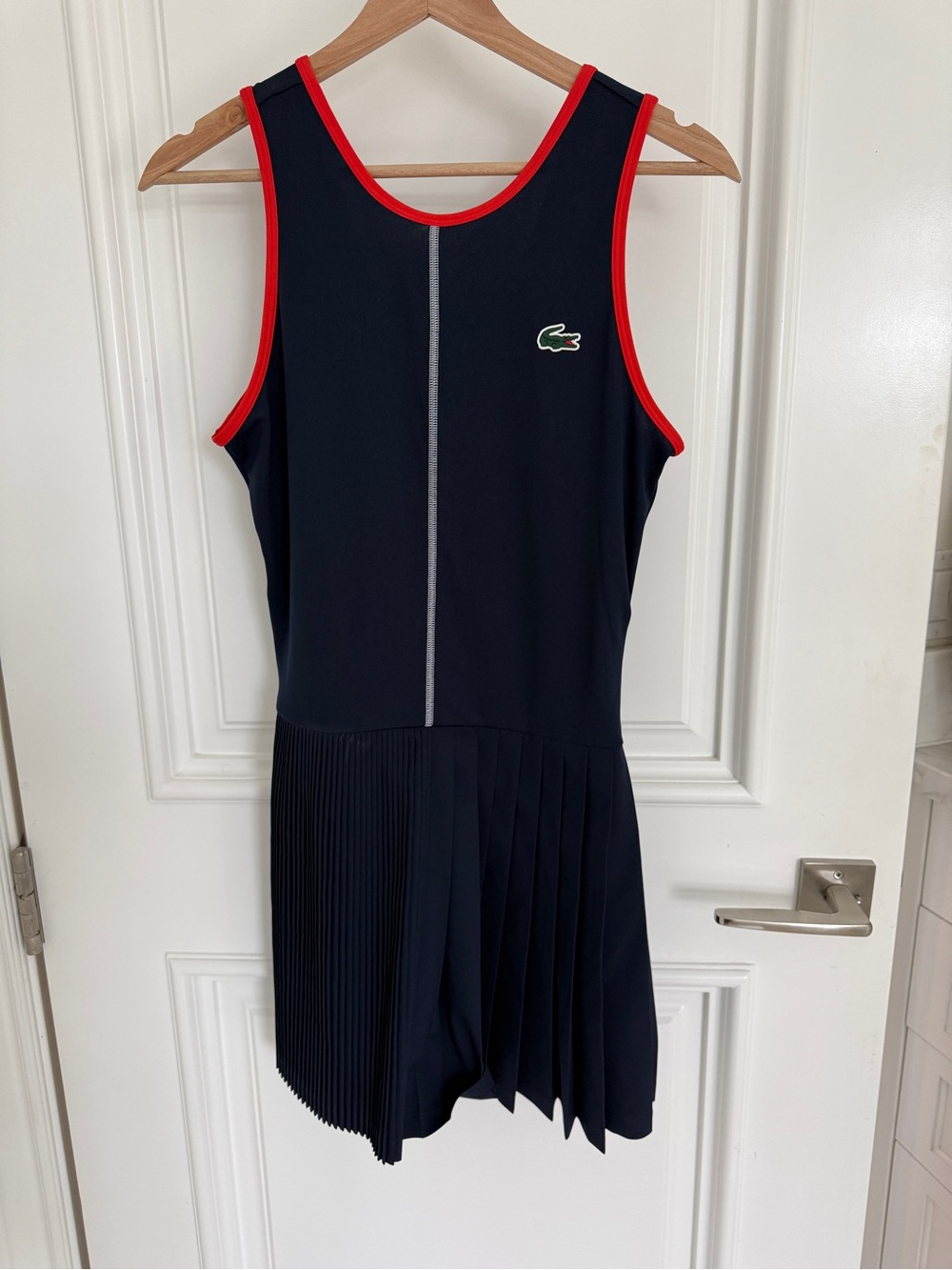 Lacoste Navy Tennis Dress with Red Trim and Pleated Skirt